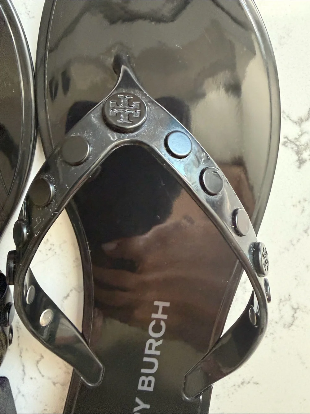 Tory Burch Black Studded Jelly Flip Flops